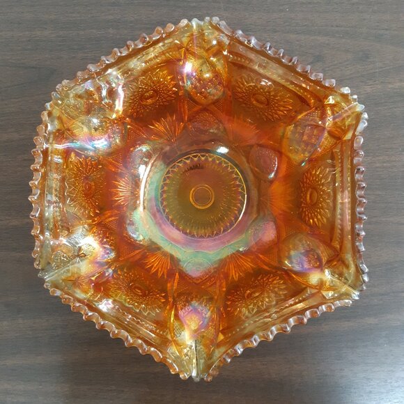 Other - Large Marigold Carnival Glass Ruffled, Sawtooth Bowl